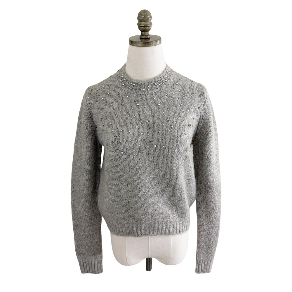 NWT Zara Taupe Sweater w Rhinestones and Beading Women's Size Medium Crew Neck